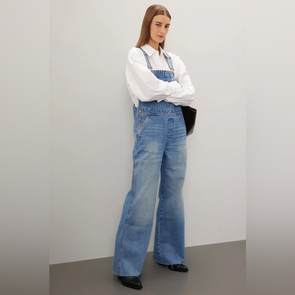 WRANGLER Classic Wide Leg Denim Overalls 70's Retro Size S - Picture 3 of 16